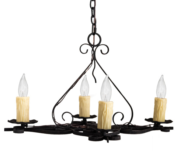 Meyda Lighting Elianna 28" 4-Light Distressed Chestnut Chandelier With Ivory Faux Candlelight