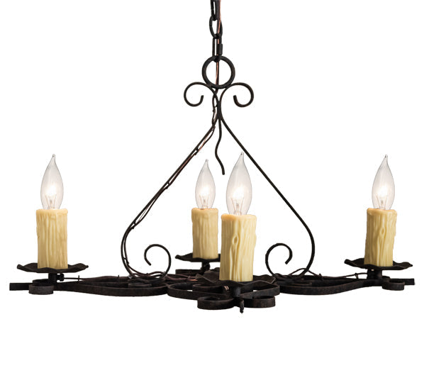 Meyda Lighting Elianna 28" 4-Light Distressed Chestnut Chandelier With Ivory Faux Candlelight