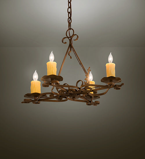 Meyda Lighting Elianna 28" 4-Light Rustic Iron Chandelier With Ivory Faux Candlelight