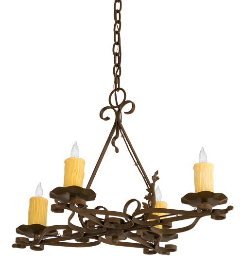 Meyda Lighting Elianna 28" 4-Light Rustic Iron Chandelier With Ivory Faux Candlelight
