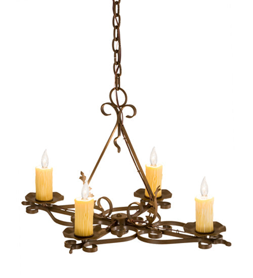 Meyda Lighting Elianna 28" 4-Light Rustic Iron Chandelier With Ivory Faux Candlelight