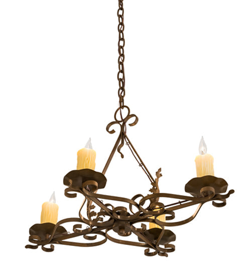 Meyda Lighting Elianna 28" 4-Light Rustic Iron Chandelier With Ivory Faux Candlelight