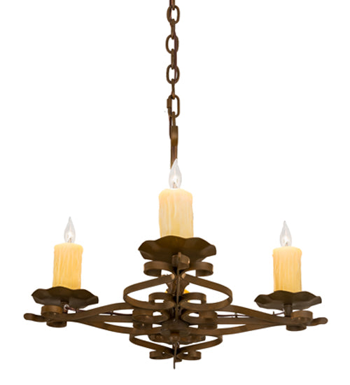 Meyda Lighting Elianna 28" 4-Light Rustic Iron Chandelier With Ivory Faux Candlelight