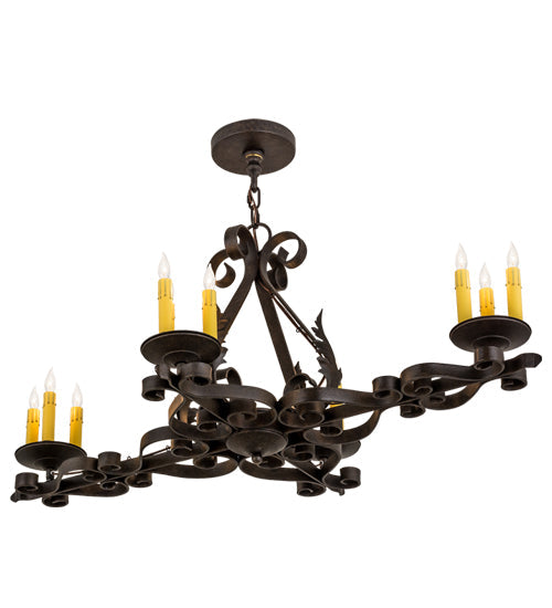 Meyda Lighting Elianna 42" 12-Light Chestnut Textured Chandelier With Amber Faux Candlelight