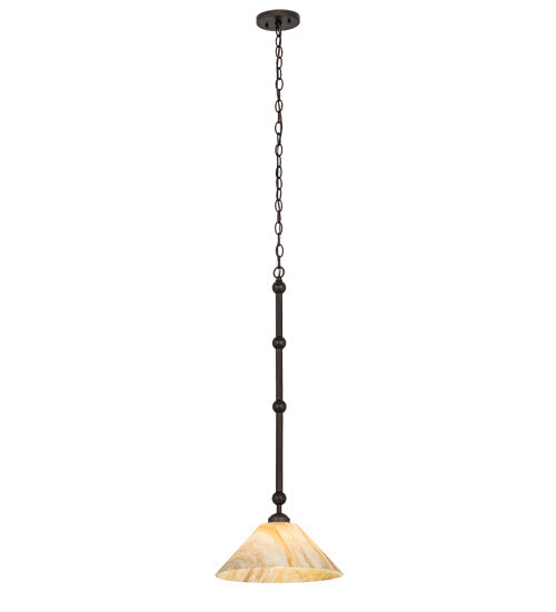 Meyda Lighting Elijah 14" Mahogany Bronze Pendant Light With Beige Travertine Idalight Shade Glass
