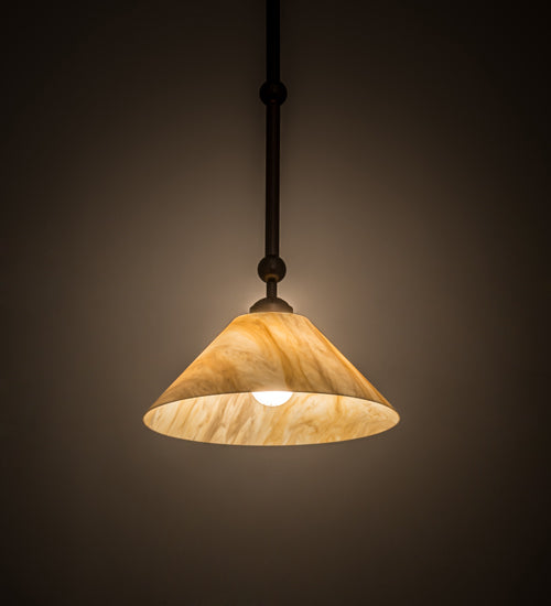 Meyda Lighting Elijah 14" Mahogany Bronze Pendant Light With Beige Travertine Idalight Shade Glass