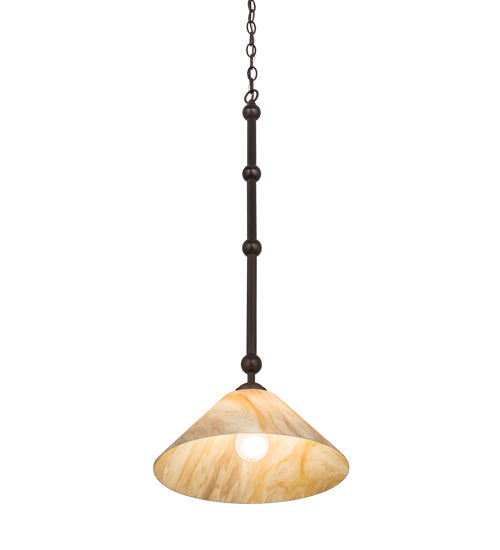Meyda Lighting Elijah 14" Mahogany Bronze Pendant Light With Beige Travertine Idalight Shade Glass