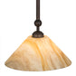 Meyda Lighting Elijah 14" Mahogany Bronze Pendant Light With Beige Travertine Idalight Shade Glass