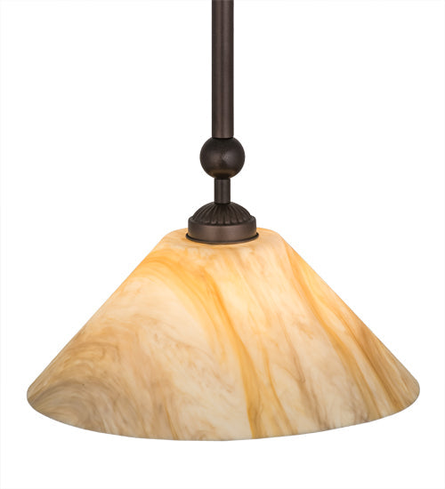 Meyda Lighting Elijah 14" Mahogany Bronze Pendant Light With Beige Travertine Idalight Shade Glass