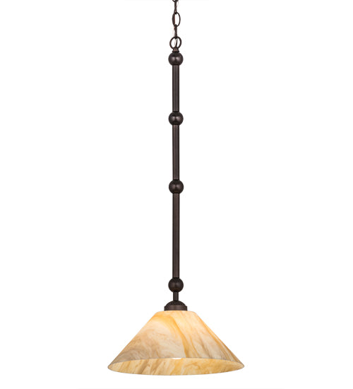 Meyda Lighting Elijah 14" Mahogany Bronze Pendant Light With Beige Travertine Idalight Shade Glass
