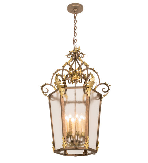 Meyda Lighting Elisa 25" 8-Light Light Tobacco & Antique Gold Pendant Light With Clear Rainstone Idalight Shade Glass