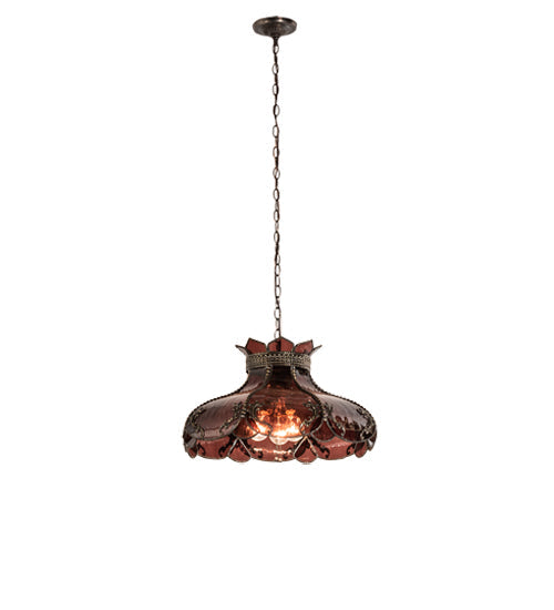 Meyda Lighting Elizabeth 22" 2-Light Craftsman Brown Pendant Light With Violet Shade Glass