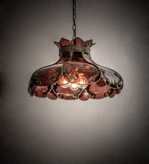 Meyda Lighting Elizabeth 22" 2-Light Craftsman Brown Pendant Light With Violet Shade Glass