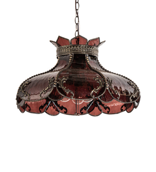 Meyda Lighting Elizabeth 22" 2-Light Craftsman Brown Pendant Light With Violet Shade Glass