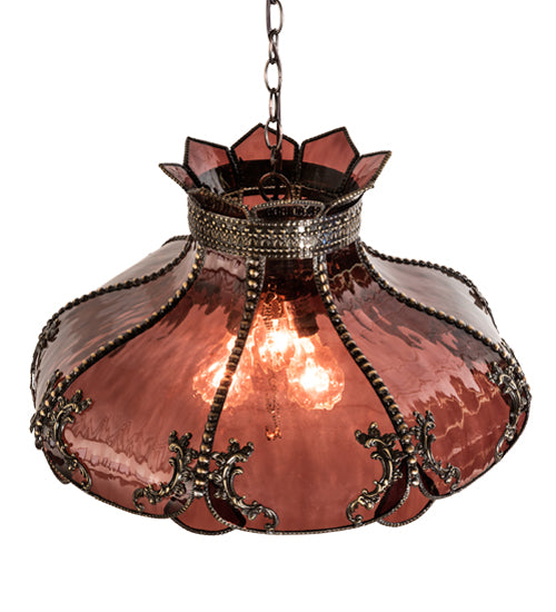 Meyda Lighting Elizabeth 22" 2-Light Craftsman Brown Pendant Light With Violet Shade Glass