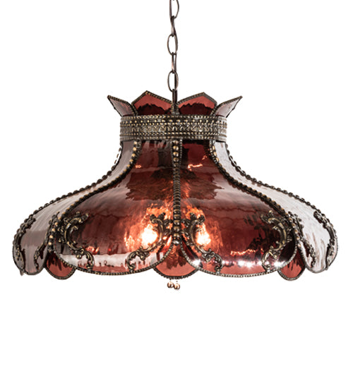 Meyda Lighting Elizabeth 22" 2-Light Craftsman Brown Pendant Light With Violet Shade Glass