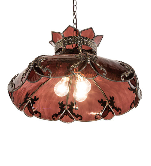 Meyda Lighting Elizabeth 22" 2-Light Craftsman Brown Pendant Light With Violet Shade Glass