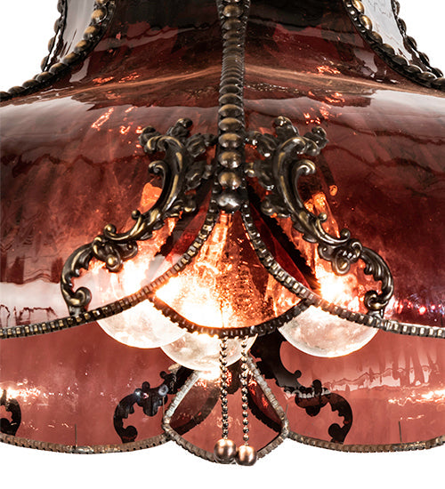 Meyda Lighting Elizabeth 22" 2-Light Craftsman Brown Pendant Light With Violet Shade Glass