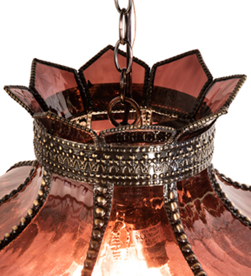 Meyda Lighting Elizabeth 22" 2-Light Craftsman Brown Pendant Light With Violet Shade Glass