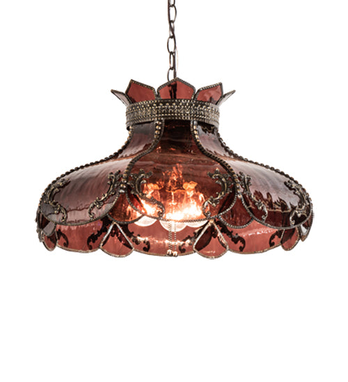 Meyda Lighting Elizabeth 22" 2-Light Craftsman Brown Pendant Light With Violet Shade Glass