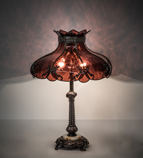 Meyda Lighting Elizabeth 22" 2-Light Craftsman Brown Table Lamp With Violet Shade Glass