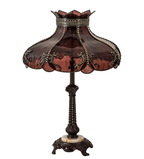 Meyda Lighting Elizabeth 22" 2-Light Craftsman Brown Table Lamp With Violet Shade Glass