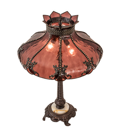 Meyda Lighting Elizabeth 22" 2-Light Craftsman Brown Table Lamp With Violet Shade Glass