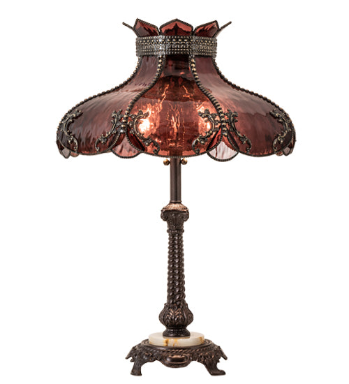 Meyda Lighting Elizabeth 22" 2-Light Craftsman Brown Table Lamp With Violet Shade Glass