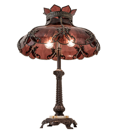 Meyda Lighting Elizabeth 22" 2-Light Craftsman Brown Table Lamp With Violet Shade Glass