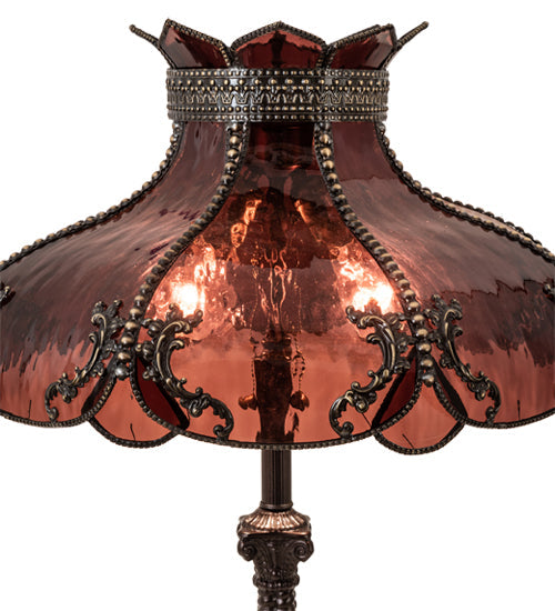 Meyda Lighting Elizabeth 22" 2-Light Craftsman Brown Table Lamp With Violet Shade Glass