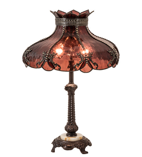 Meyda Lighting Elizabeth 22" 2-Light Craftsman Brown Table Lamp With Violet Shade Glass