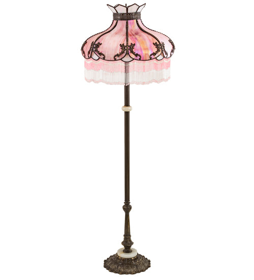 Meyda Lighting Elizabeth 62" 3-Light Craftsman Brown Floor Lamp With Pink Iridescent & White Shade Glass