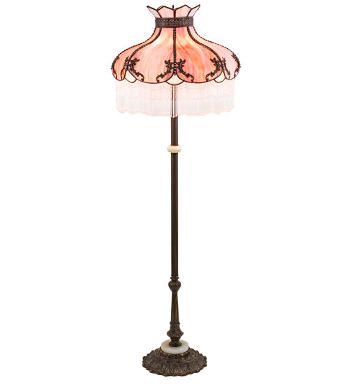 Meyda Lighting Elizabeth 62" 3-Light Craftsman Brown Floor Lamp With Pink Iridescent & White Shade Glass