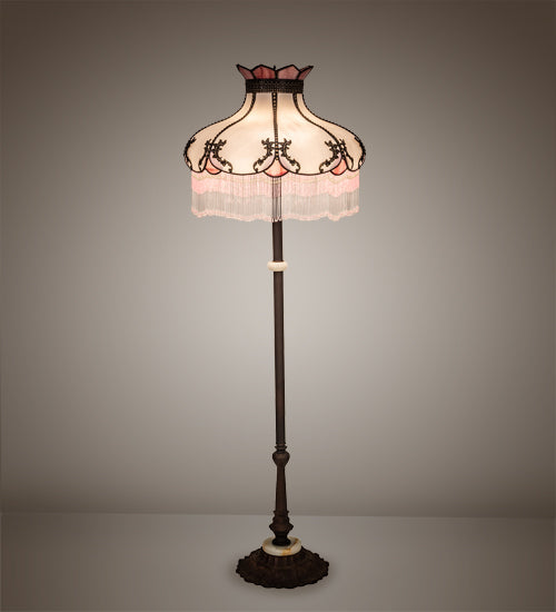 Meyda Lighting Elizabeth 62" 3-Light Craftsman Brown Highlighted Floor Lamp With White Opal & Pink Art Shade Glass