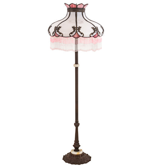 Meyda Lighting Elizabeth 62" 3-Light Craftsman Brown Highlighted Floor Lamp With White Opal & Pink Art Shade Glass