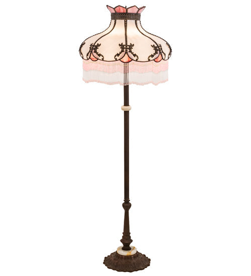 Meyda Lighting Elizabeth 62" 3-Light Craftsman Brown Highlighted Floor Lamp With White Opal & Pink Art Shade Glass