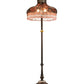 Meyda Lighting Elizabeth 64" 3-Light Craftsman Brown Floor Lamp With Pink Fabric Shade With Fringe