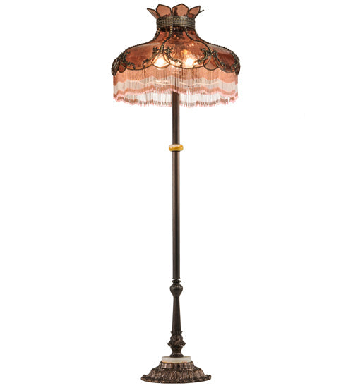 Meyda Lighting Elizabeth 64" 3-Light Craftsman Brown Floor Lamp With Pink Fabric Shade With Fringe