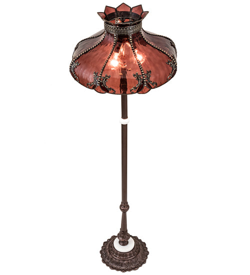 Meyda Lighting Elizabeth 64" 3-Light Craftsman Brown Floor Lamp With Violet Shade Glass