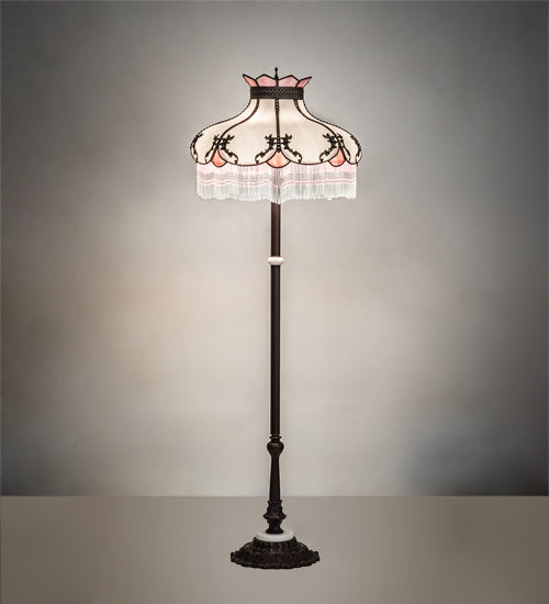 Meyda Lighting Elizabeth 64" 3-Light Mahogany Bronze Floor Lamp With Pink & White Shade Glass