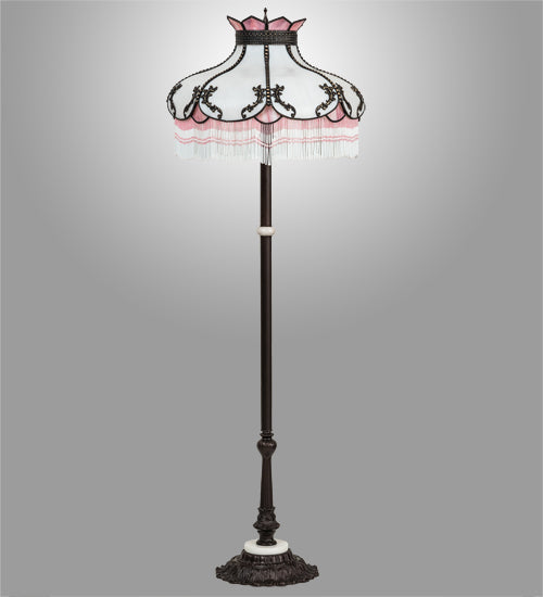 Meyda Lighting Elizabeth 64" 3-Light Mahogany Bronze Floor Lamp With Pink & White Shade Glass