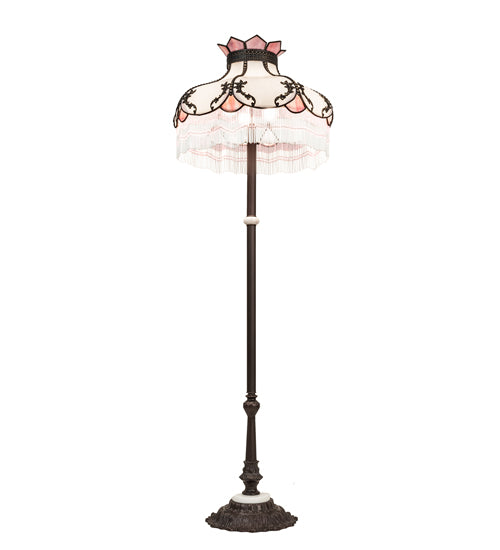 Meyda Lighting Elizabeth 64" 3-Light Mahogany Bronze Floor Lamp With Pink & White Shade Glass