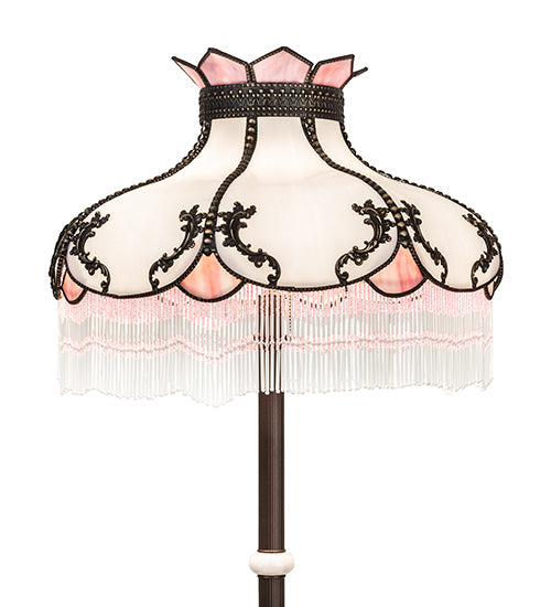 Meyda Lighting Elizabeth 64" 3-Light Mahogany Bronze Floor Lamp With Pink & White Shade Glass