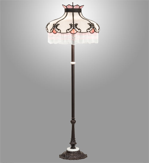 Meyda Lighting Elizabeth 64" 3-Light Mahogany Bronze Floor Lamp With Pink & White Shade Glass