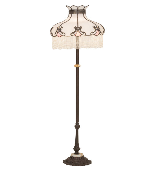 Meyda Lighting Elizabeth 64" 3-Light Mahogany Bronze Floor Lamp With White Iridescent & Pink Shade Glass