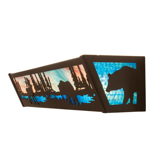 Meyda Lighting Elk & Black Bear 24" 4-Light Timeless Bronze Vanity Light With Sky Blue & Blue Green Ripple Shade Glass