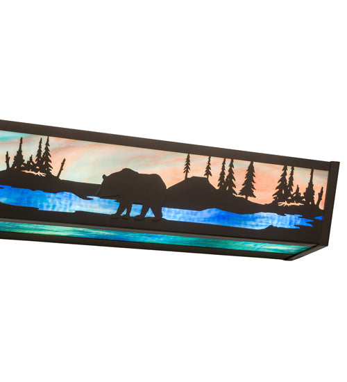 Meyda Lighting Elk & Black Bear 48" 8-Light Timeless Bronze Personalized Vanity Light With Multi-Colored Shade Glass