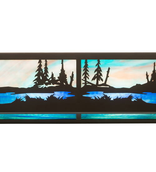 Meyda Lighting Elk & Black Bear 48" 8-Light Timeless Bronze Personalized Vanity Light With Multi-Colored Shade Glass