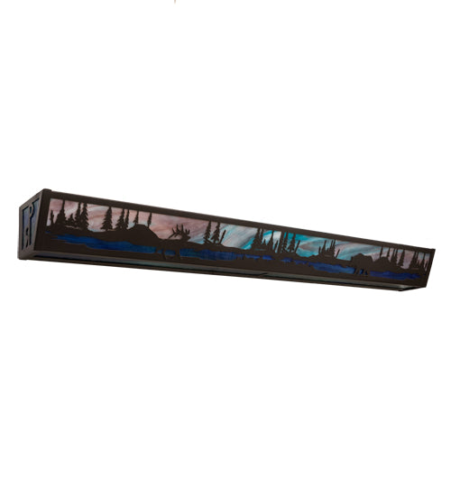 Meyda Lighting Elk & Black Bear 48" 8-Light Timeless Bronze Personalized Vanity Light With Multi-Colored Shade Glass