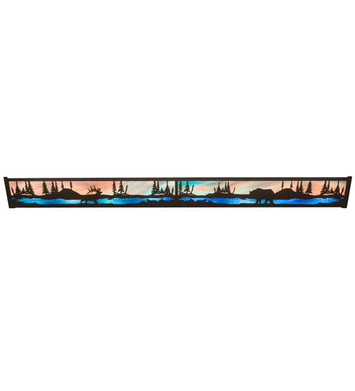 Meyda Lighting Elk & Black Bear 48" 8-Light Timeless Bronze Personalized Vanity Light With Multi-Colored Shade Glass